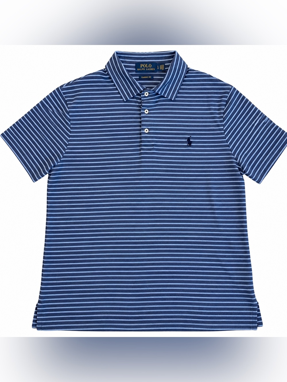 EUC Polo Ralph Lauren Men’s Large Classic Fit Striped Cotton Polo-Navy/Lt Blue